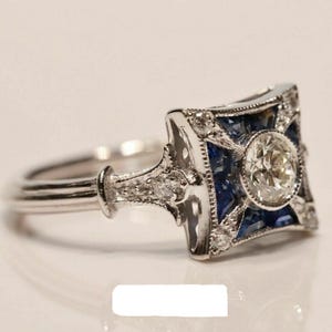 Bague de fiançailles en moissanite de style édouardien : argent argentium art déco