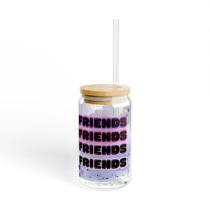Vaso de vidrio de 16 oz con diseño de amigos kawaii