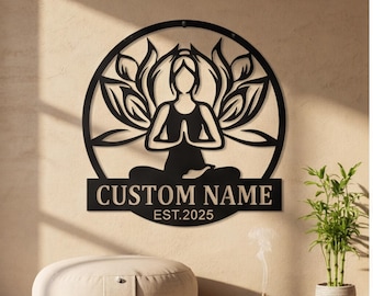 Silhouette personalizzata per la meditazione, arte zen yoga per la palestra, decorazione murale in metallo, regali personalizzati per lei