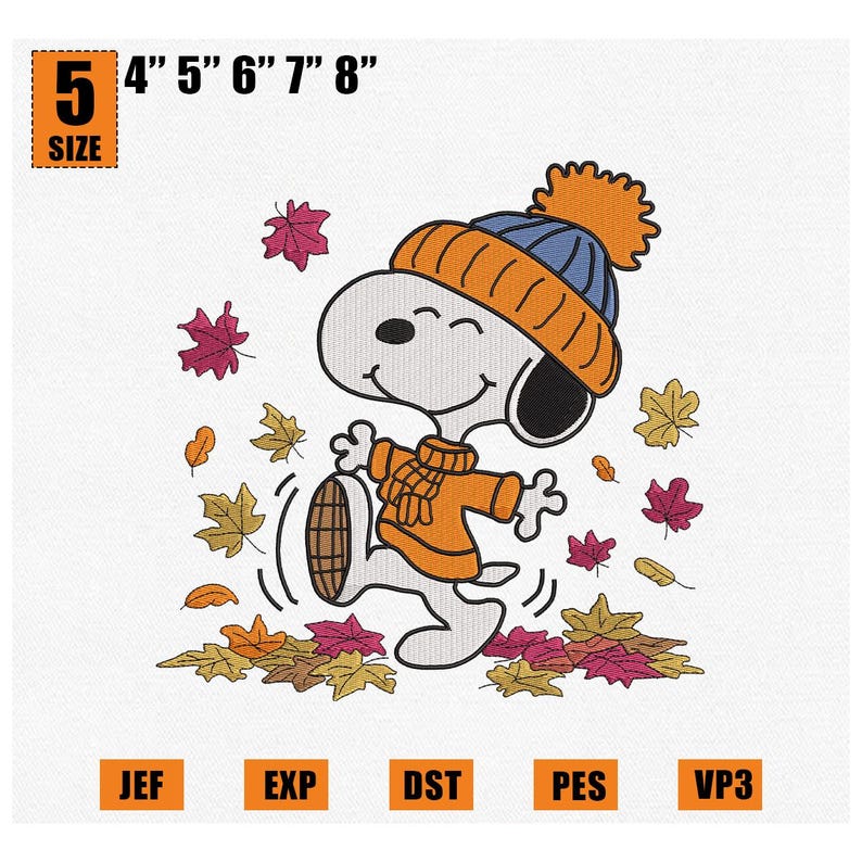 Snoopy Fall Pattern Snoopy Fall Embroidery Design, Cute Fall & Autumn Trendy Embroidery ...