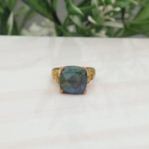 Handmade Brass Labradorite Ring: Boho Gemstone Statement Jewelry