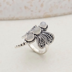 Triple Moonstone Ring: Boho Brass Gemstone Jewelry