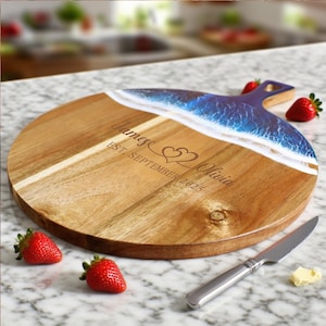 Monogram and Name Engraved Wedding Gift/Personalized Resin Cutting Board/Charcuterie Board/Anniversary Gift/Housewarming Present/Custom Gift