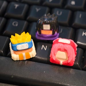 Anime Ninja Keycaps – Naruto, Sasuke, Sakura | Hand Painted Resin Key for Mechanical Keyboard | Cherry MX Compatible | Gift for Gamer