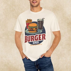 Camiseta vintage Diner Burger, roupa casual unissex, presente para amantes da gastronomia, camiseta retrô
