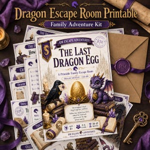 Drachen-Escape-Room-Druckset, Fantasy-Geburtstagsspiel (Digitaler Download)