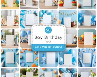 50 Boy Birthday v1 Card Mockup Bundle Digital Invitation Backgrounds – Digital Download
