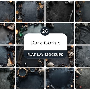 Dark Gothic Flat Lay Mockups Bundle 26 Digital Backgrounds for Product Display