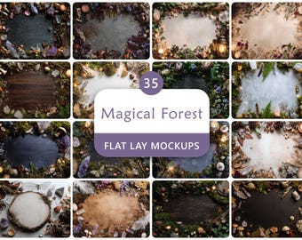 35 Magical Forest Flat Lay Mockups Digital Background Bundle for Product Showcase