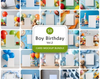 50 Boy Birthday v2 Card Mockup Bundle Digital Invitation Backgrounds – Digital Download