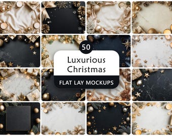 50 Luxurious Christmas Flat Lay Mockups Digital Background Bundle for Product Showcase
