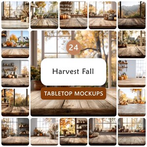 Autumn Harvest Tabletop Backdrop Mockups – 24 Fall Backgrounds