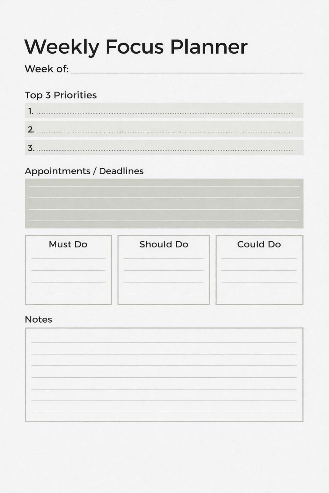 ADHD Planner Printable Bundle | Weekly + Daily Focus Pages | Instant ...