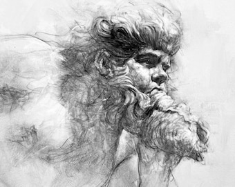 Triton blowing his conch shell to tame the waters - Trevi Fountain statue - Roman Baroque art