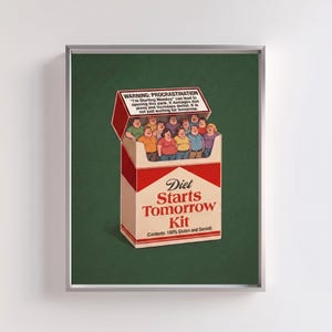 Funny Diet Starts Tomorrow Print Retro Cigarette Pack Parody Poster Satirical Kitchen Wall Decor Funny Quote Gym Humor Art