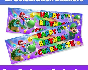 Personalised Mario Gal Birthday Banners / Celebration Banners