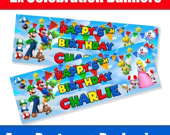 Personalised Mario Birthday Banners / Celebration Banners