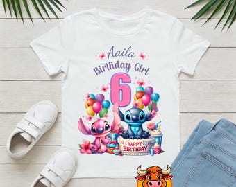 Personalised Stitch Character Celebration t-shirt Any Name, Number