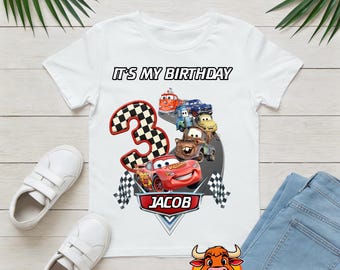Personalised Racing Cars Character Celebration t-shirt Any Name Number