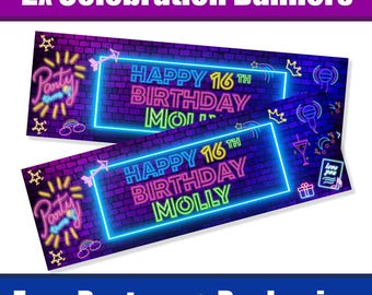Personalised Neon Birthday Banners / Celebration Banners