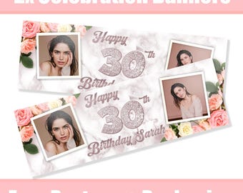 Personalised Rose Gold Photo Birthday Banners / Celebration Banners