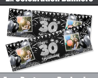 Personalised Silver Photo Birthday Banners / Celebration Banners