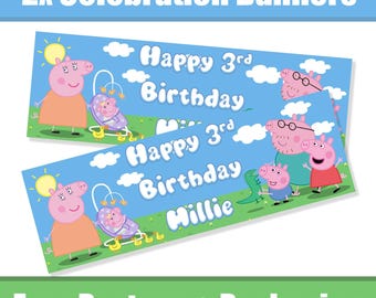 Personalised Pepper Pig Family Birthday Banners / Celebration Banners