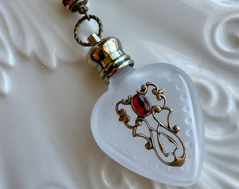 Vintage Inspired Crystal  Heart Perfume Bottle Necklace