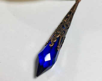 Cobalt Blue Swarovski Icicle Crystal Necklace Crystal Pendulum