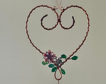 Heart Copper Wire and Flower Sun Catcher