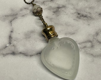 Vintage Inspired Frosted Crystal  Heart Perfume Bottle Necklace