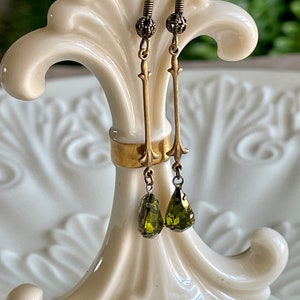 Brass And Olivine Swarovski Teardrop Earrings