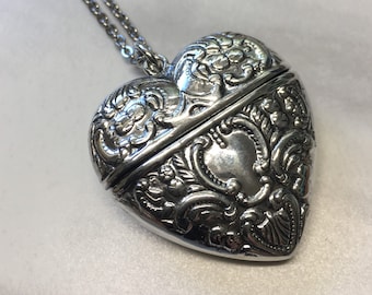 Victorian Heart Pendant Sterling Silver 925 Hollow Pendant Necklace Pill Box Pendant Jewelry