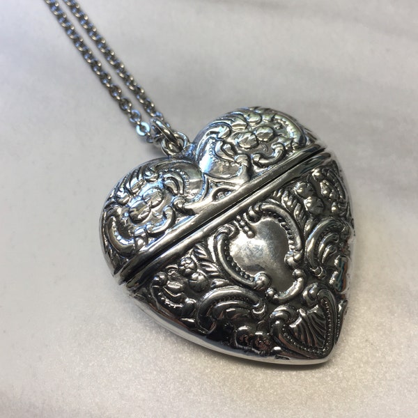 Victorian Heart Pendant Sterling Silver 925 Hollow Pendant Necklace Pill Box Pendant Jewelry