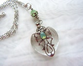 Perfume Bottle Necklace Vintage Inspired Silver Filigree And Opal Rhinestone Heart Perfume Bottle Necklace