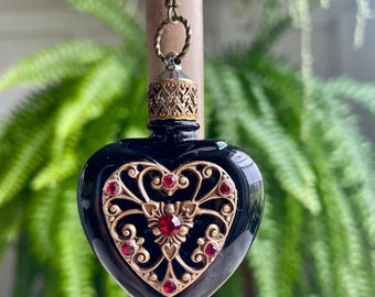 Vintage Black Glass Perfume Potion Bottle Necklace Essential Oil Necklace