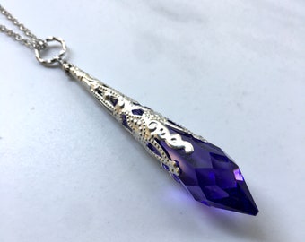 Rare Amethyst Purple Swarovski 8611 Icicle Crystal Necklace