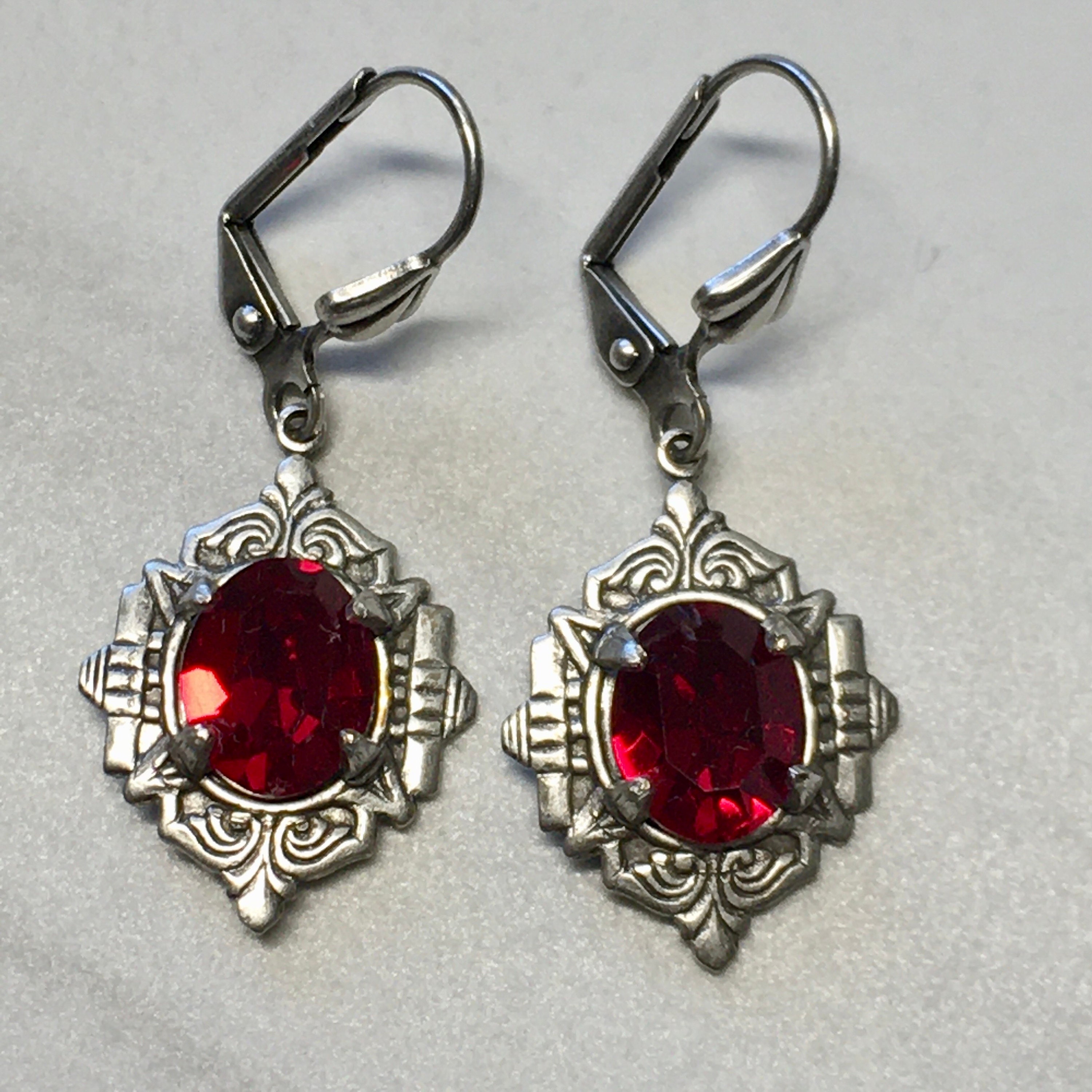 Siam Red Swarovski Rhinestone Dangle Earrings - Etsy UK