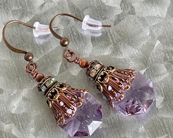 AB Light Amethyst And Silver Dangle Earrings