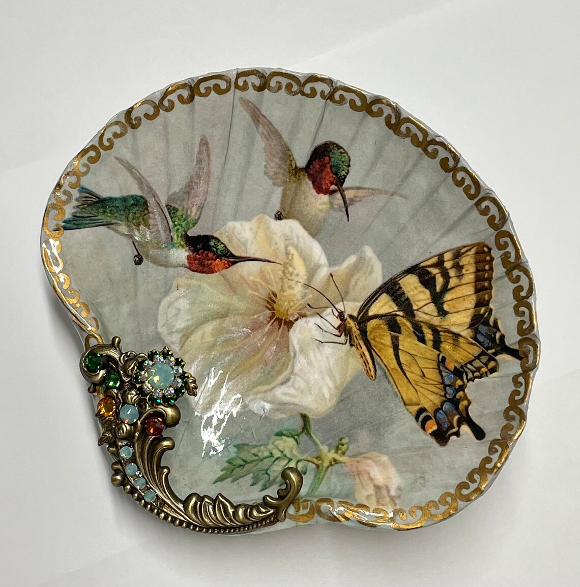 Decoupaged Humming Bird and Butterfly Shell Jewelry - Etsy