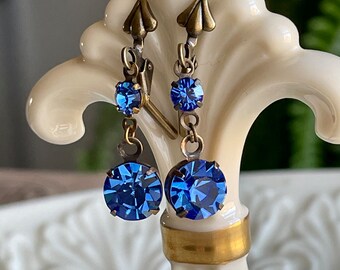 Blue Swarovski Rhinestone Drop Earrings