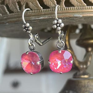 Swarovski Square Cushion Rhinestone Earrings 925 Sterling Silver Earrings