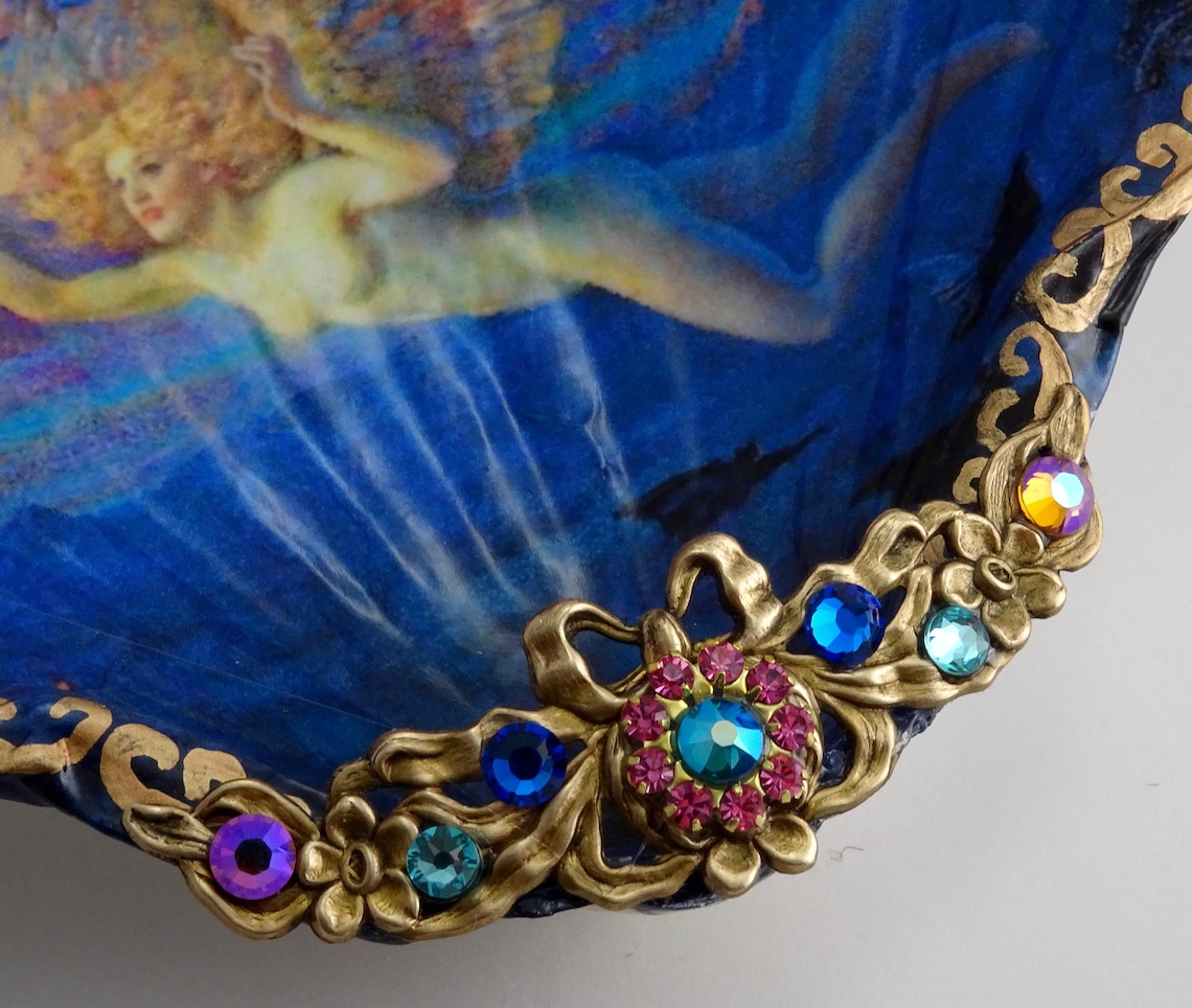 Decoupaged Shell Jewelry Dish Decoupaged Shell Jewelry Etsy