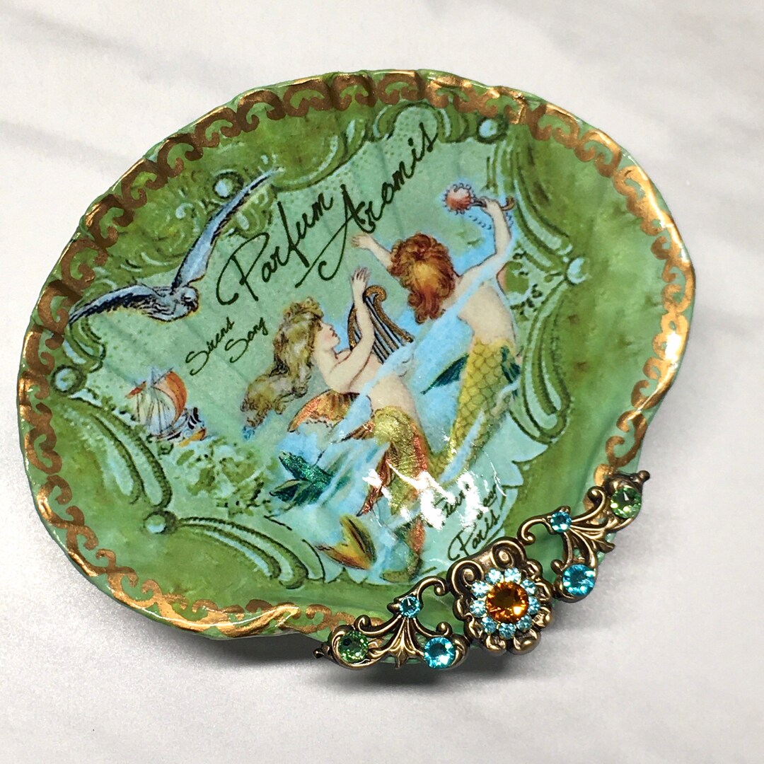 Decoupaged Shell Jewelry Dish Jewelry Dish, French Mermaids Shell