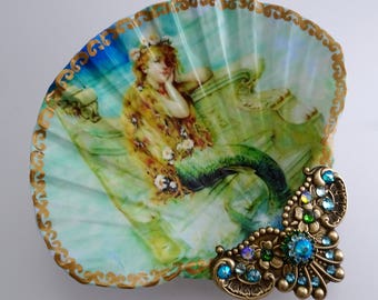 Little Mermaid, Jewelry Storage, Ring Dish, Shell Jewelry Dish,  Mermaid Trinket Dish Ring Dish, Coastal Decor