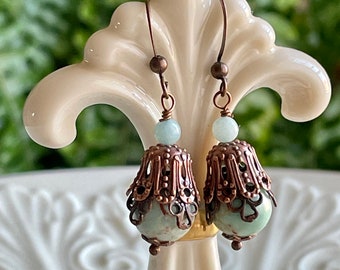 Stone And Copper Dangle Earrings