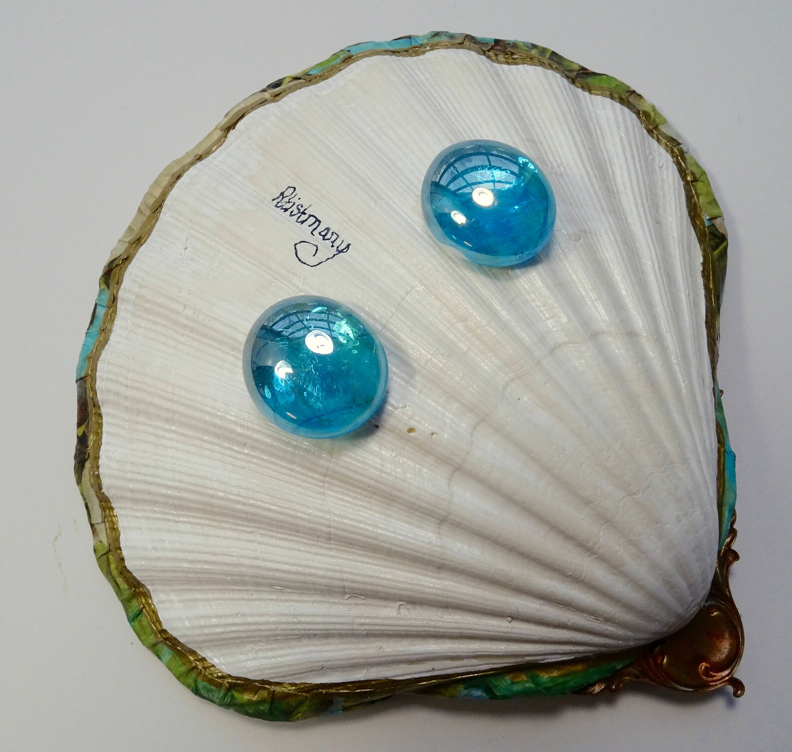 Decoupaged Shell Jewelry Dish Peacock Medium Shell Jewelry Etsy