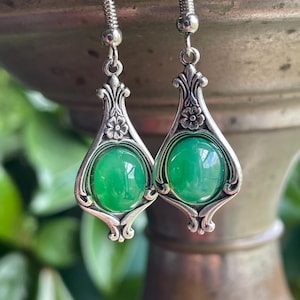 Jade And Silver Dangle Earrings