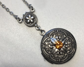 ネックレス・ペンダント Multi Ribbon Locket Pendant #5005_R Silver Vintage Inspired Locket With Topaz Swarovski