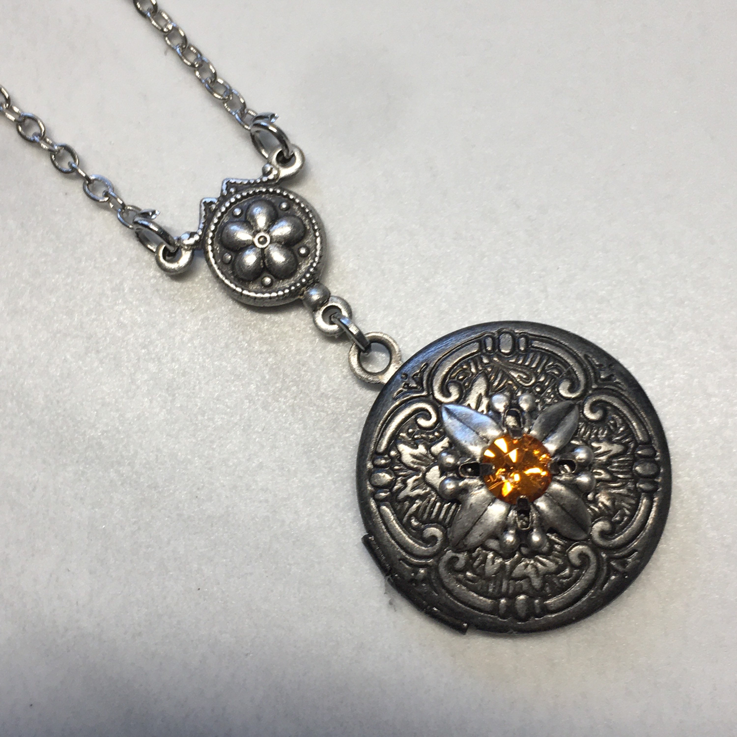 Silver Vintage Inspired Locket With Topaz Swarovski